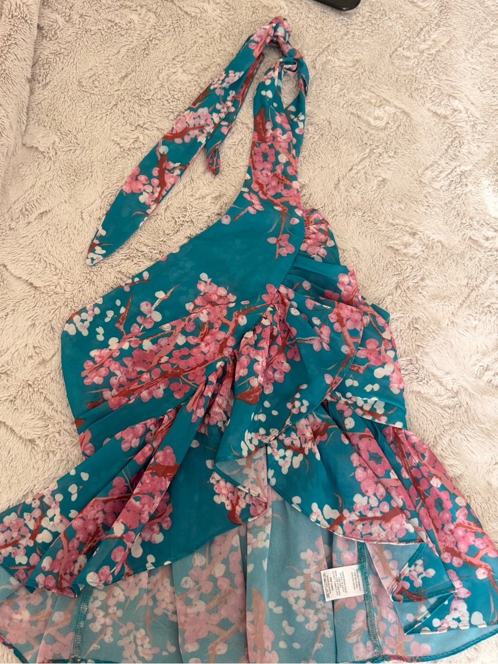 Lush Teal Floral Smocked halter top with Pink Accents